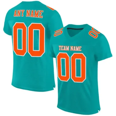 Custom Aqua Mesh Football Jersey with Orange White 840x840 1