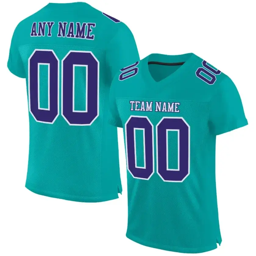 Custom Aqua Mesh Football Jersey with Purple