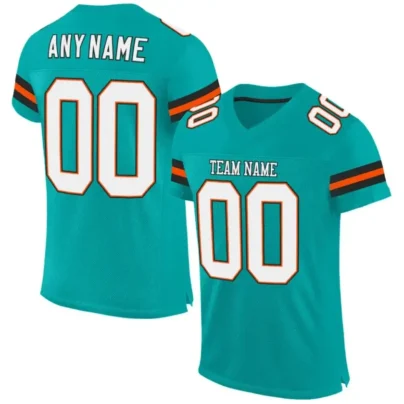 Custom Aqua Mesh Football Jersey with White Orange 840x840 1