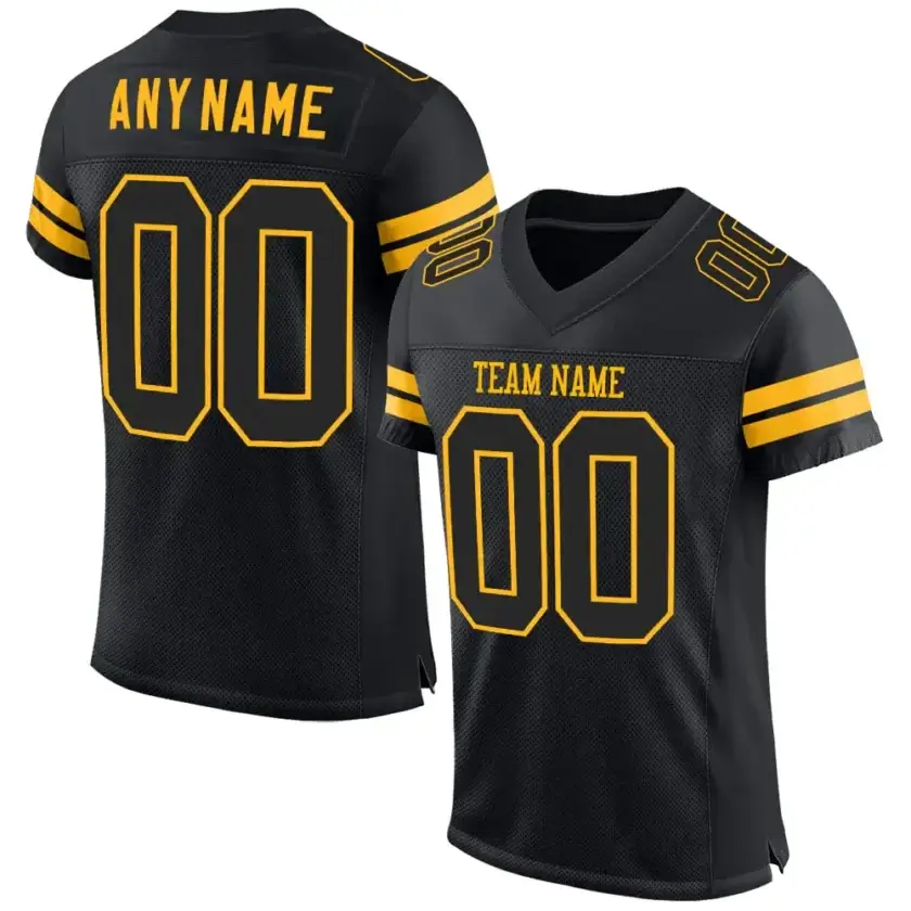 Custom Black Mesh Football Jersey with Gold