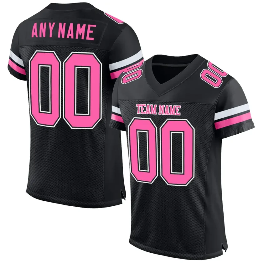 Custom Black Mesh Football Jersey with Pink White