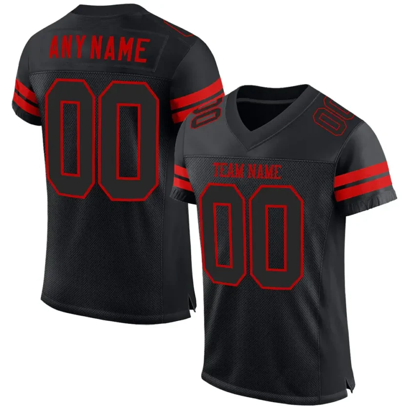 Custom Black Mesh Football Jersey with Red