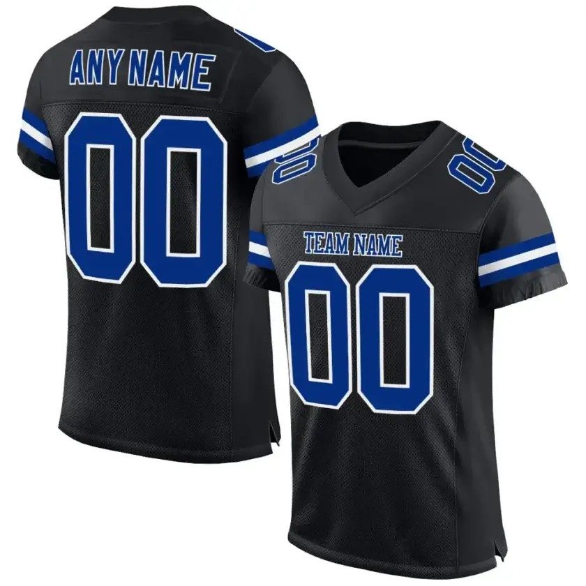 Custom Black Mesh Football Jersey with Royal-White
