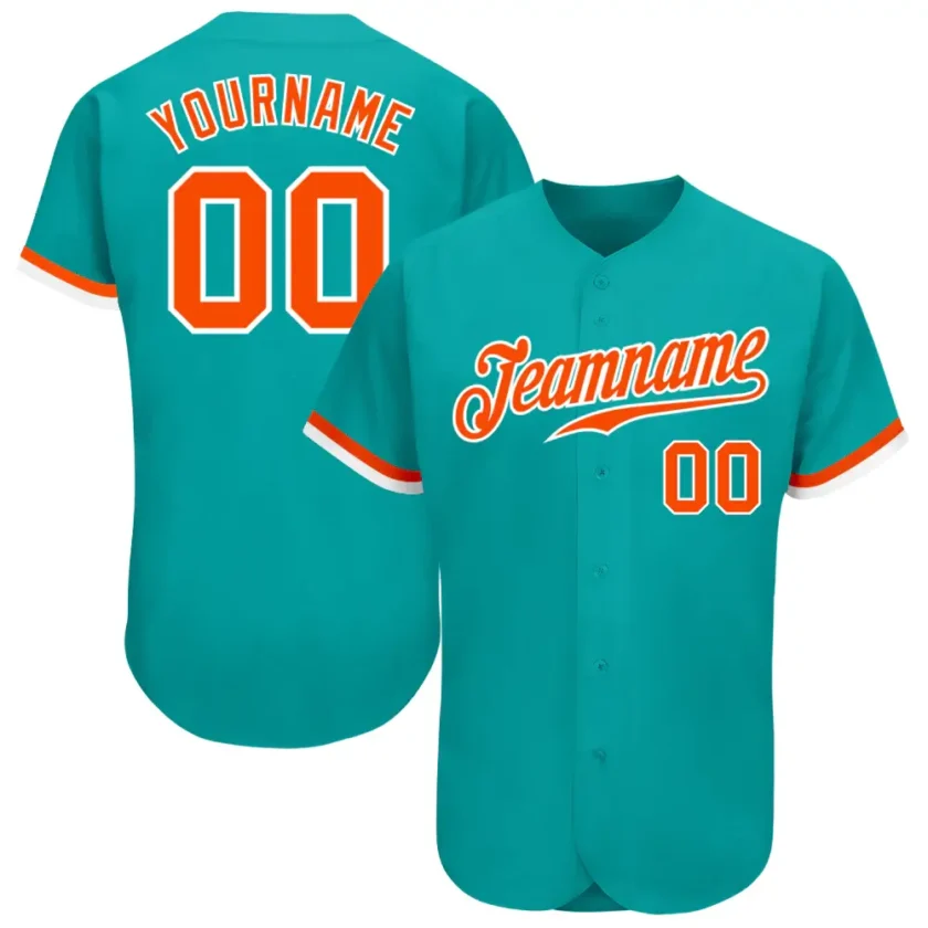Custom Aqua Baseball Jersey with Orange White