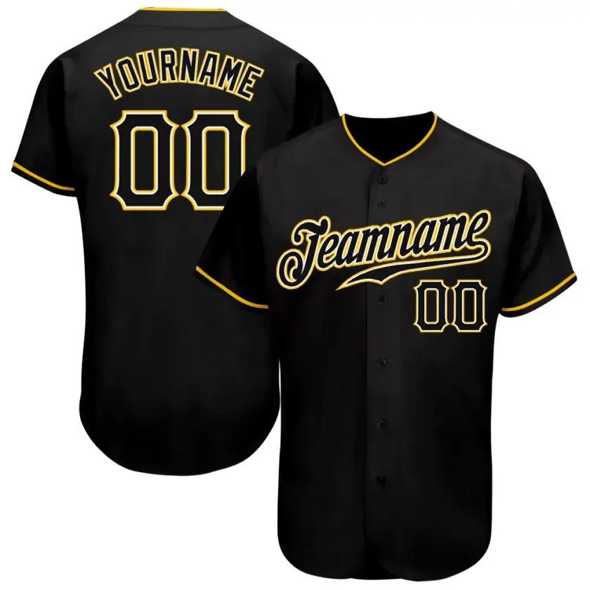 Custom Black Baseball Jersey with Black Gold 3