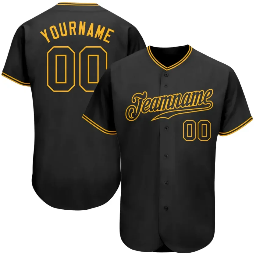 Custom Black Baseball Jersey with Black Gold