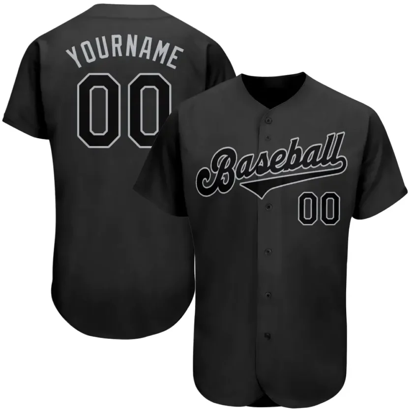 Custom Black Baseball Jersey with Black Gray 4