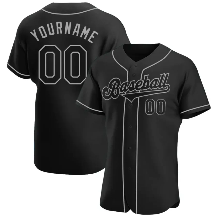 Custom Black Baseball Jersey with Black Gray 5
