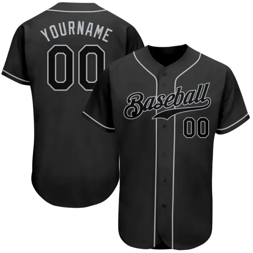 Custom Black Baseball Jersey with Black Gray 6