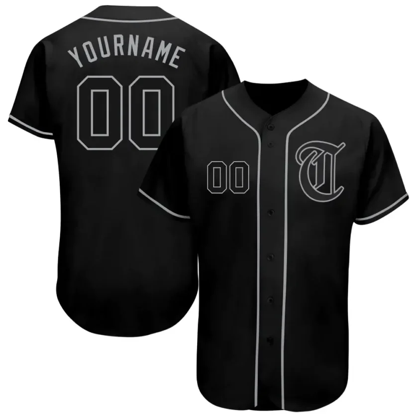 Custom Black Baseball Jersey with Black Gray 8