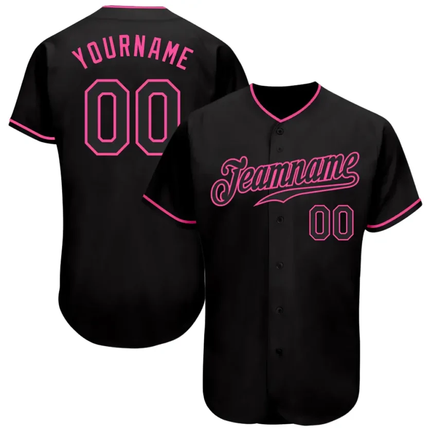 Custom Black Baseball Jersey with Black Pink 3
