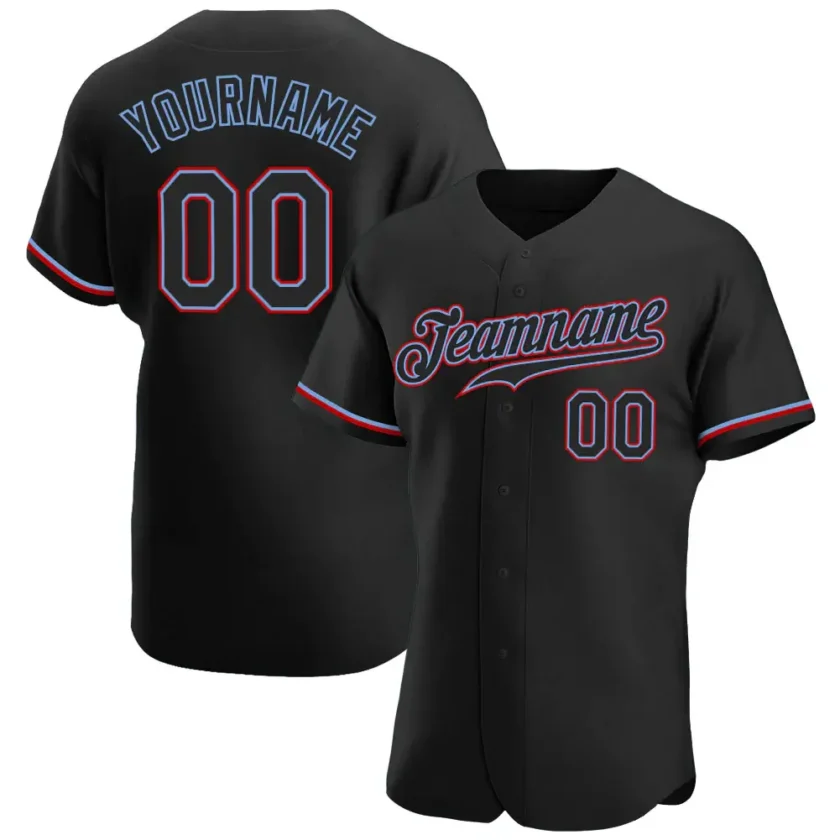 Custom Black Baseball Jersey with Black Red 3