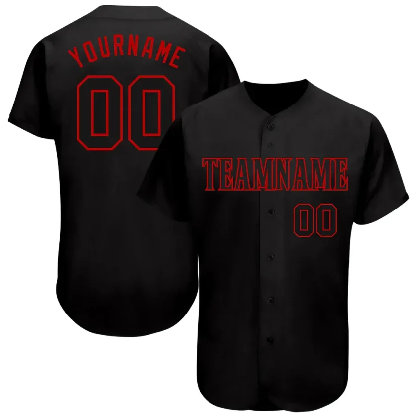 Custom Black Baseball Jersey with Black Red 4