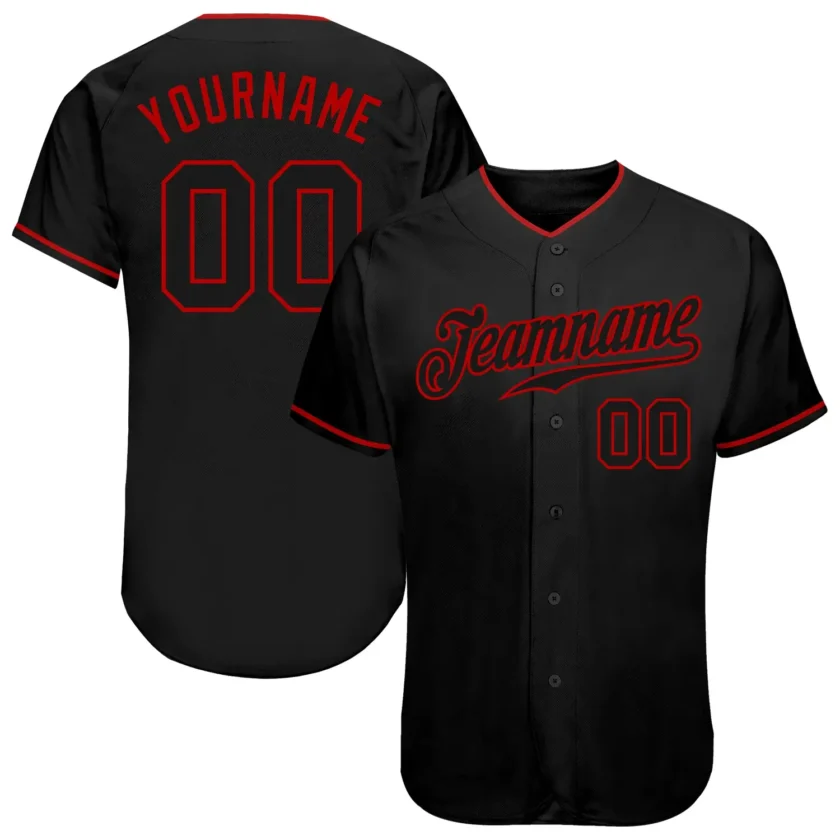 Custom Black Baseball Jersey with Black Red