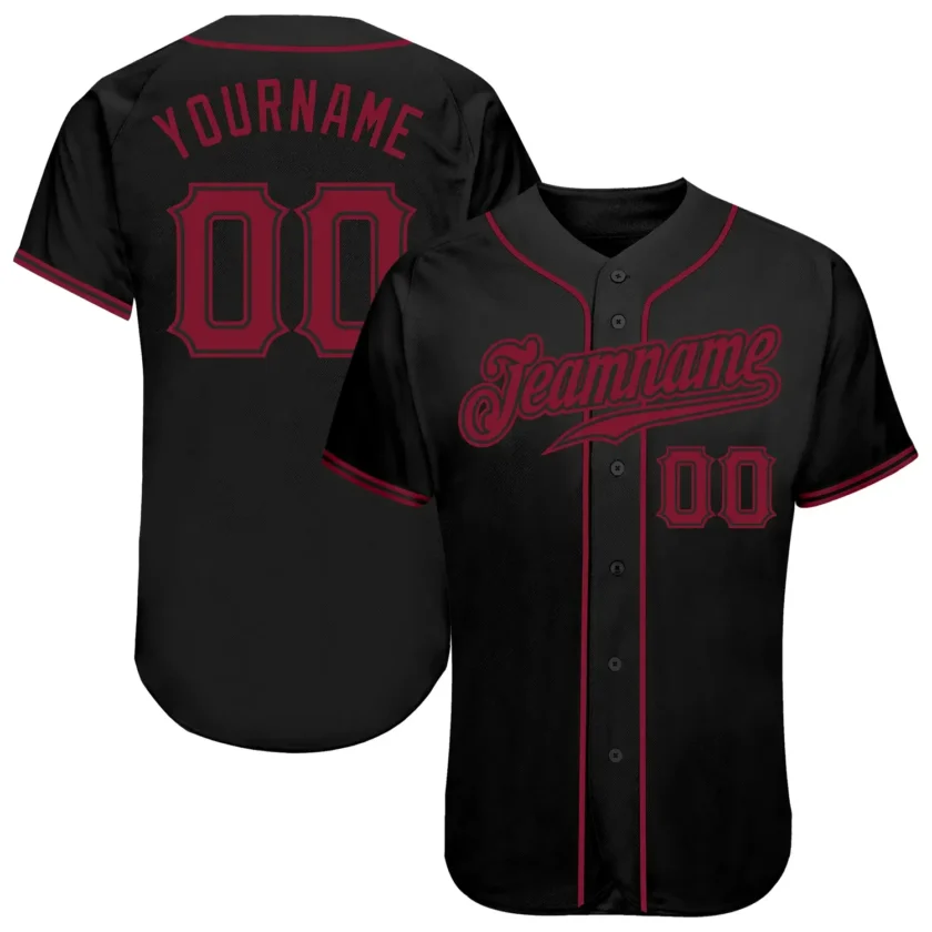 Custom Black Baseball Jersey with Crimson