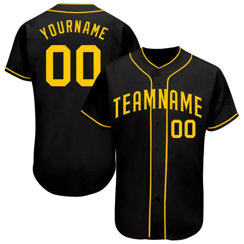 Custom Black Baseball Jersey with Gold 3