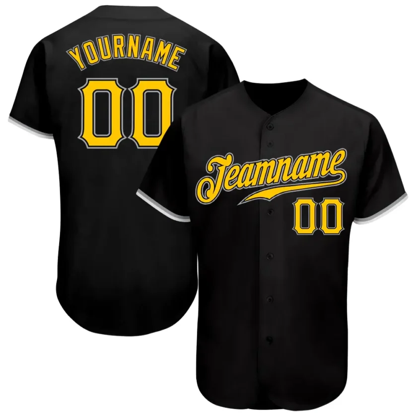 Custom Black Baseball Jersey with Gold Gray