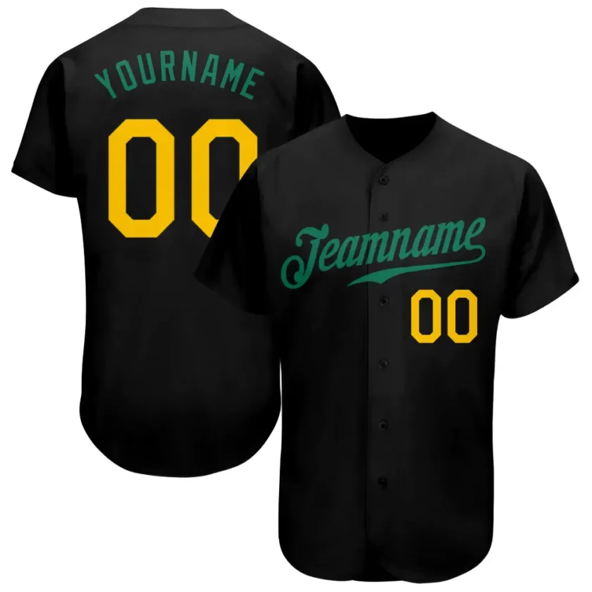 Custom Black Baseball Jersey with Gold Kelly Geen
