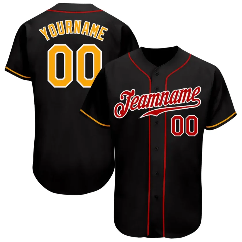 Custom Black Baseball Jersey with Gold Red