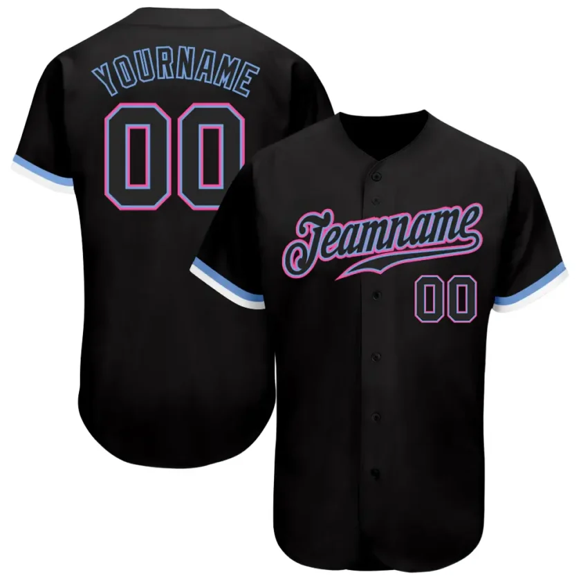 Custom Black Baseball Jersey with Light Blue Pink