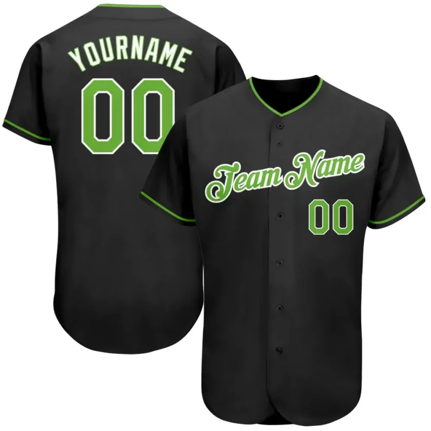 Custom Black Baseball Jersey with Neon Green White