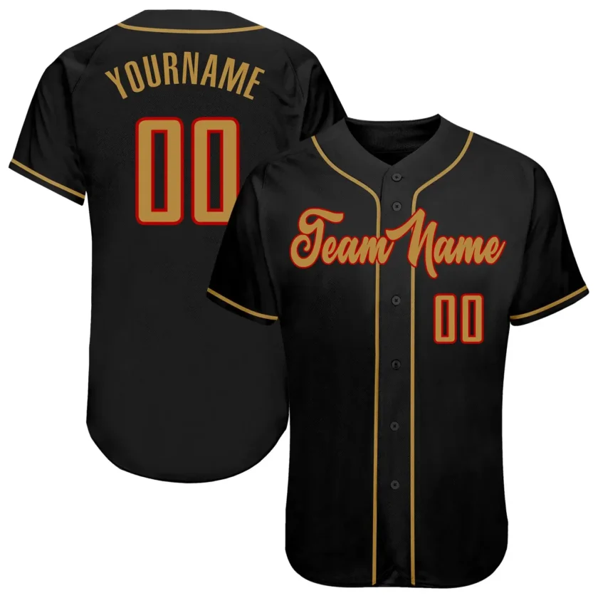 Custom Black Baseball Jersey with Old Gold Red