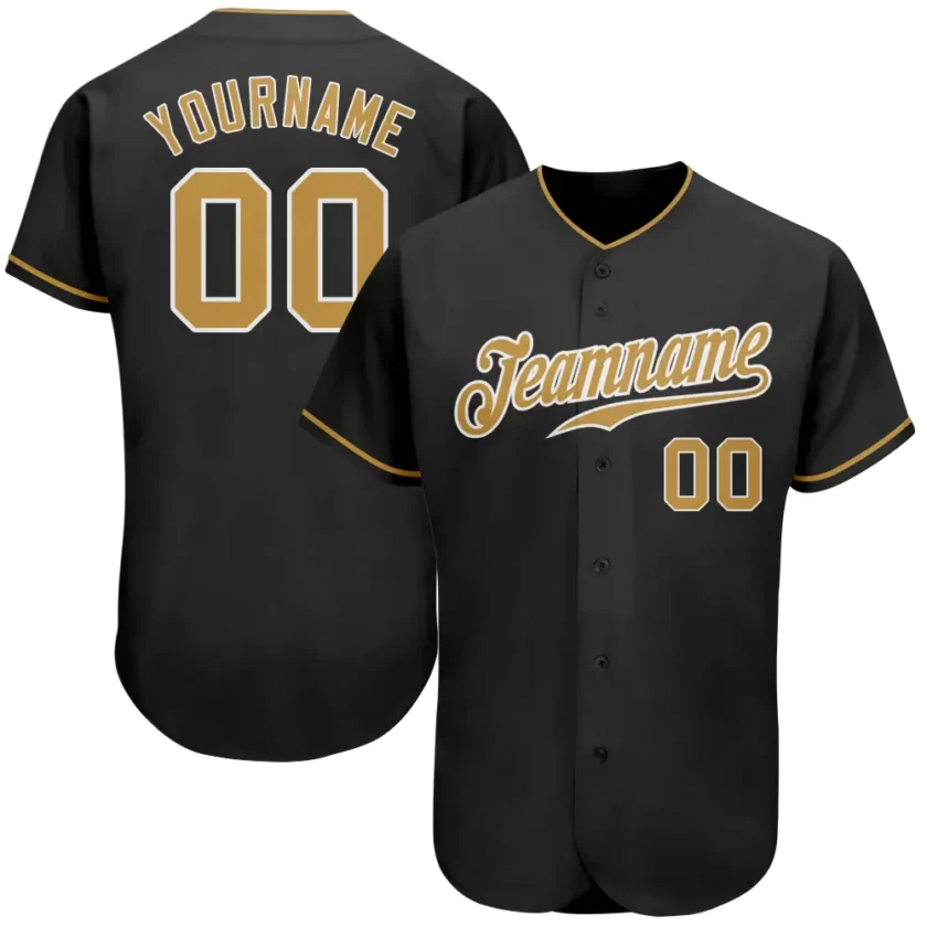 Custom Black Baseball Jersey with Old Gold White