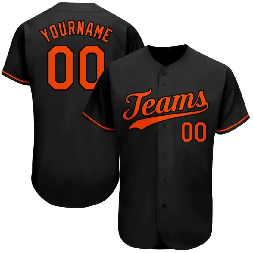 Custom Black Baseball Jersey with Orange 7