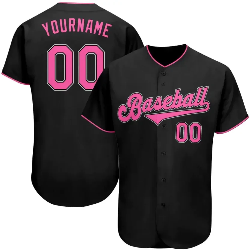 Custom Black Baseball Jersey with Pink 3