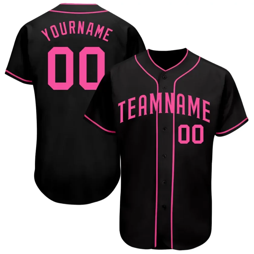 Custom Black Baseball Jersey with Pink 4