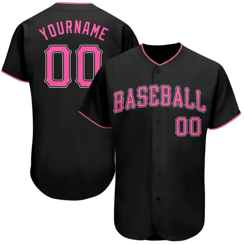 Custom Black Baseball Jersey with Pink