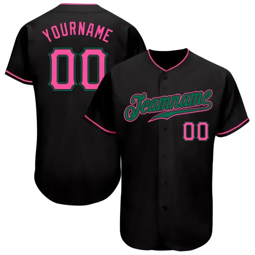 Custom Black Baseball Jersey with Pink Kelly Green