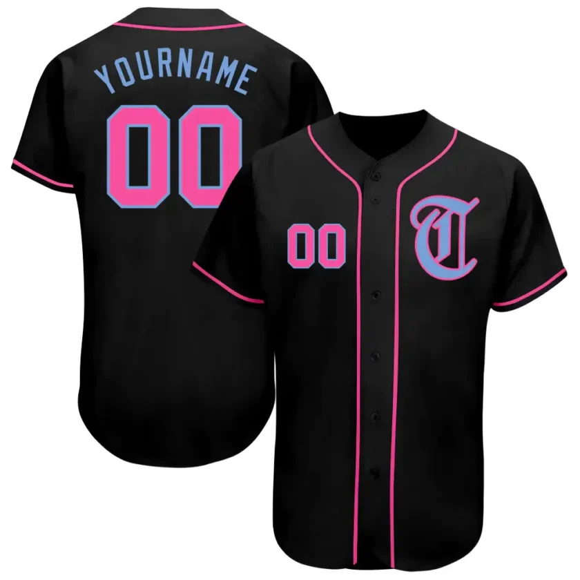 Custom Black Baseball Jersey with Pink Light Blue