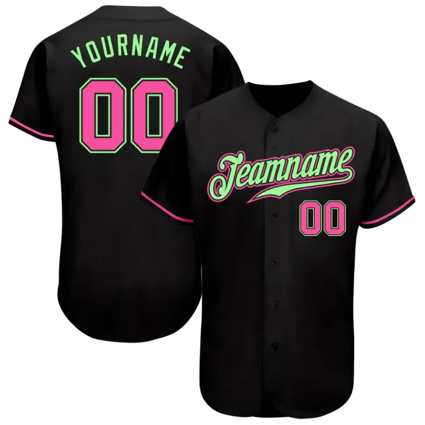 Custom Black Baseball Jersey with Pink Pea Green