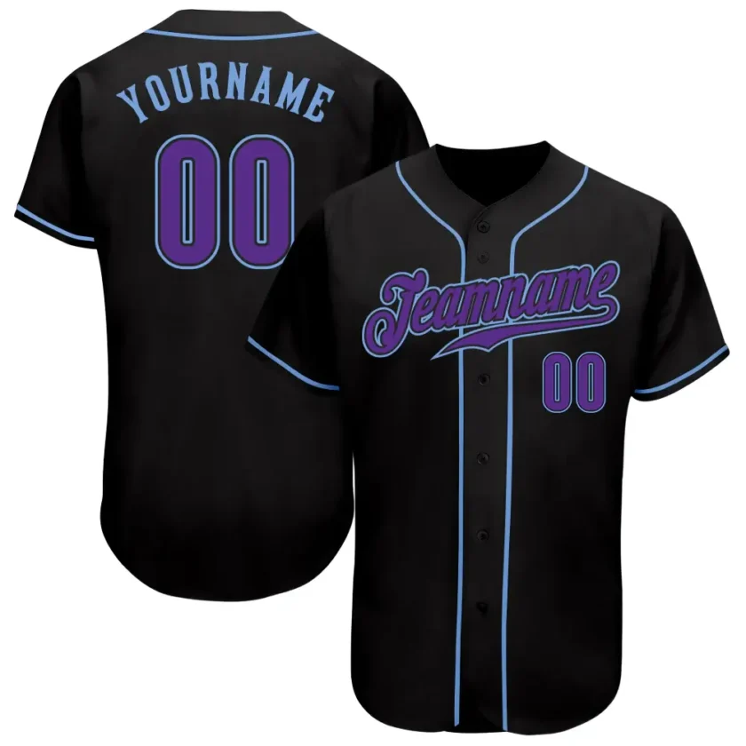 Custom Black Baseball Jersey with Purple Light Blue