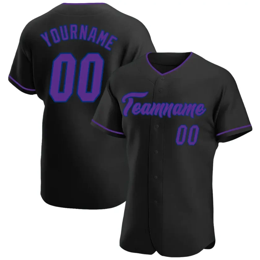 Custom Black Baseball Jersey with Purple Royal