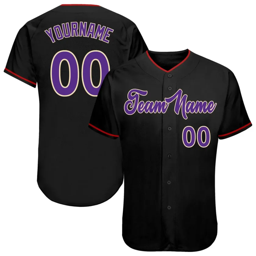 Custom Black Baseball Jersey with Purple White