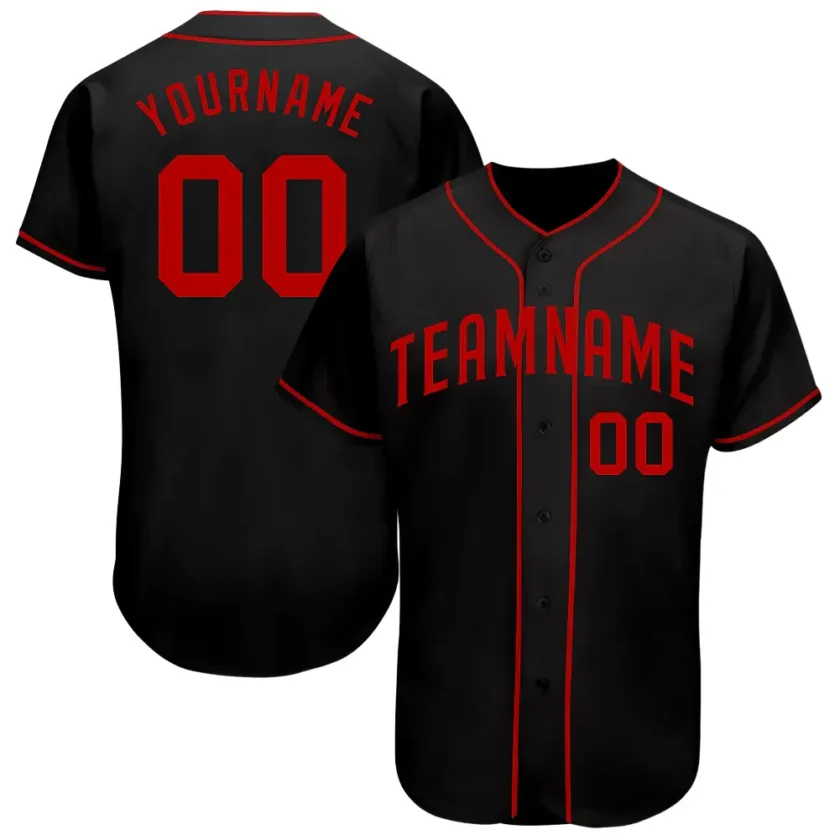 Custom Black Baseball Jersey with Red 4