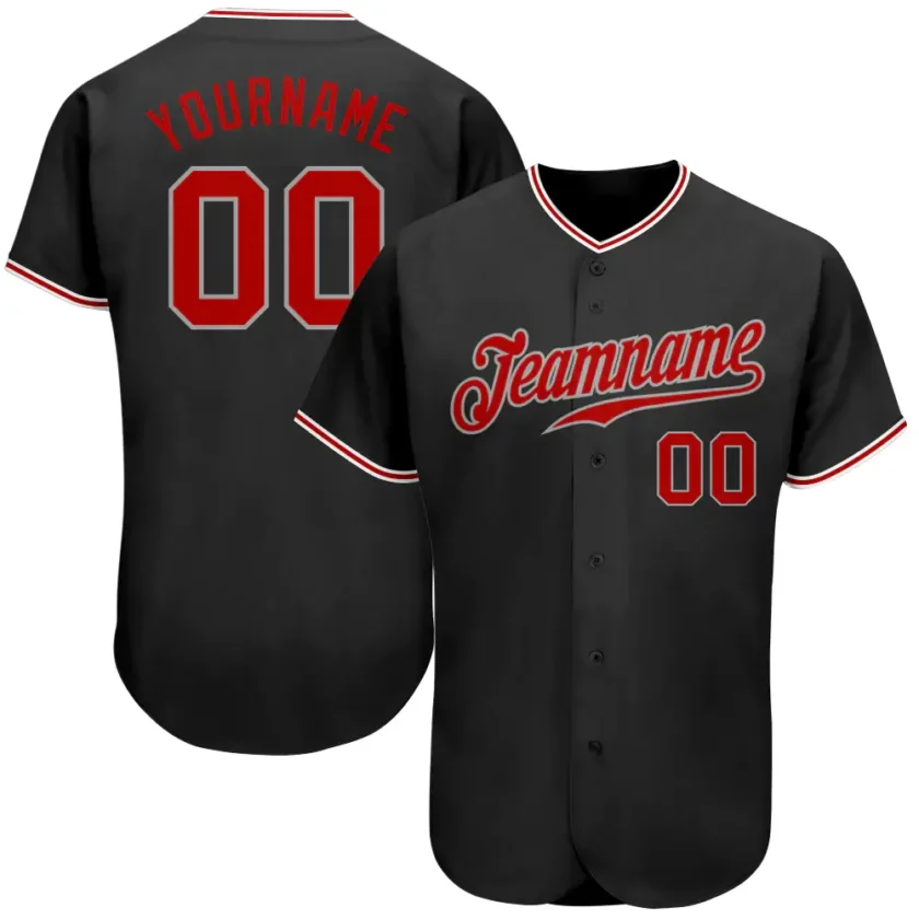 Custom Black Baseball Jersey with Red Gray