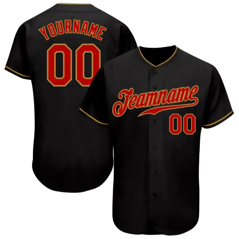Custom Black Baseball Jersey with Red Old Gold 3