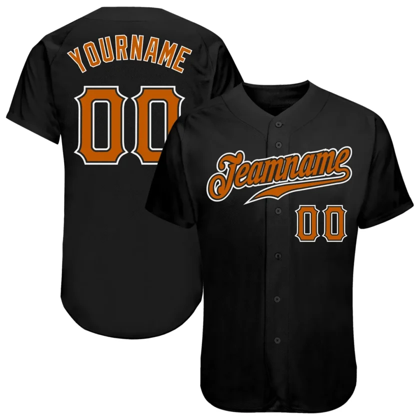 Custom Black Baseball Jersey with Texas Orange White