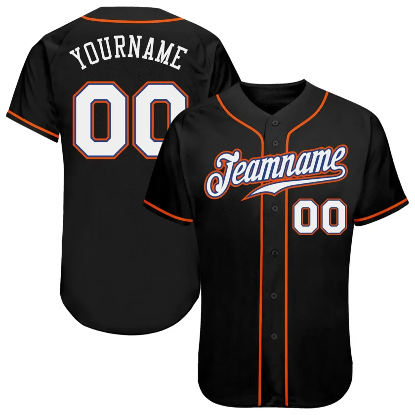 Custom Black Baseball Jersey with White Orange 3