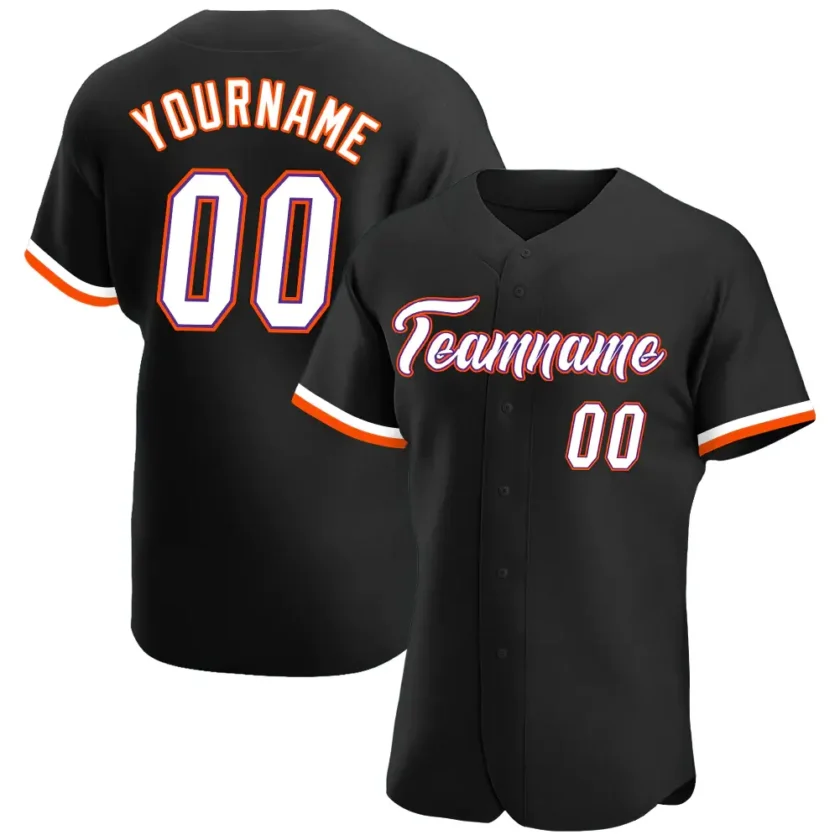 Custom Black Baseball Jersey with White Orange 5