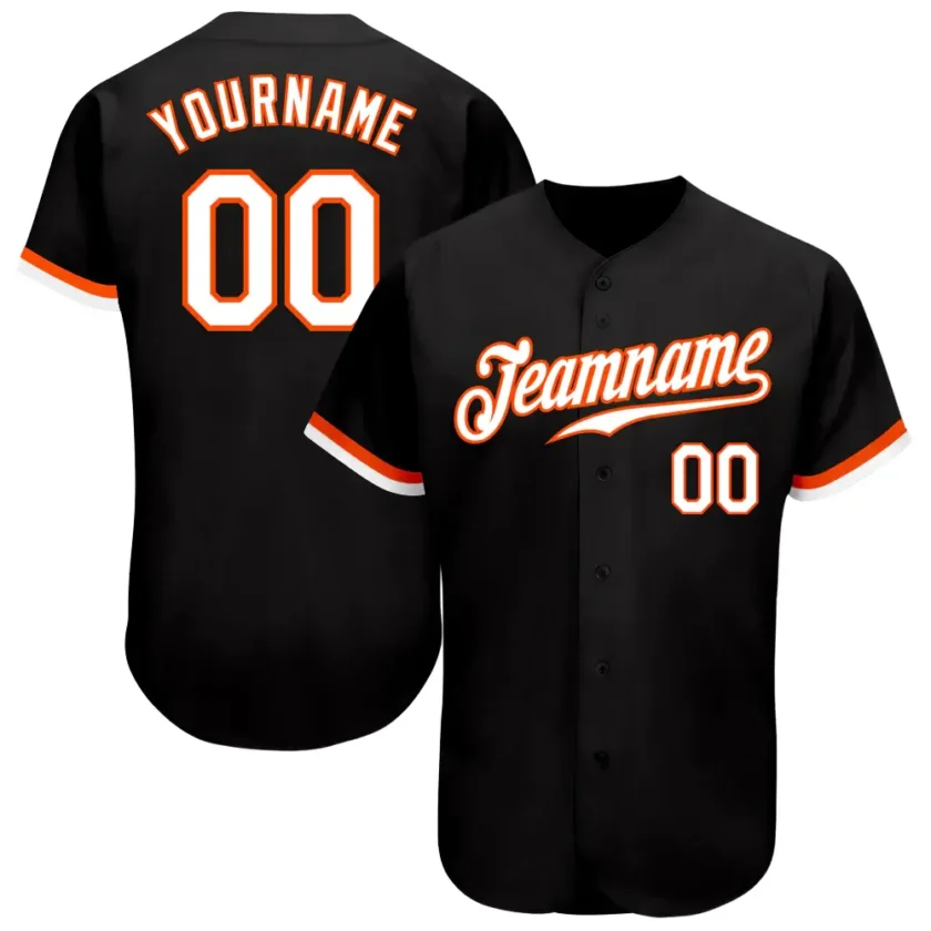 Custom Black Baseball Jersey with White Orange 6