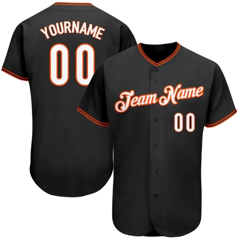 Custom Black Baseball Jersey with White Orange