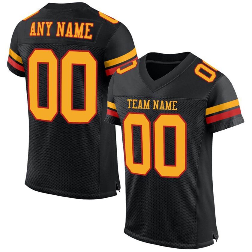 Custom Black Mesh Football Jersey with Gold Scarlet