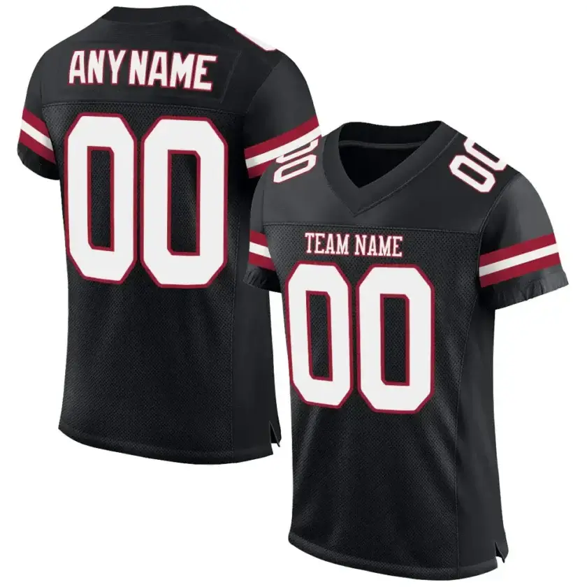 Custom Black Mesh Football Jersey with White-Cardinal
