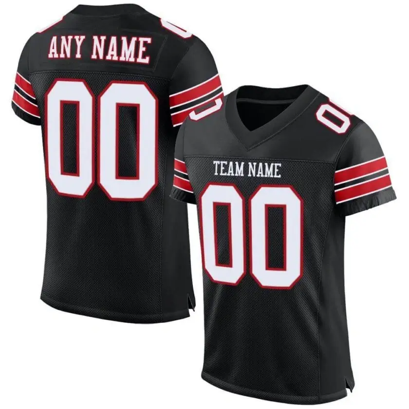 Custom Black Mesh Football Jersey with White-Red