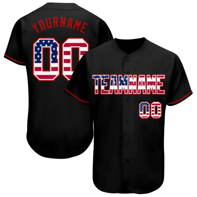 Custom Black USA Flag Baseball Jersey with Red