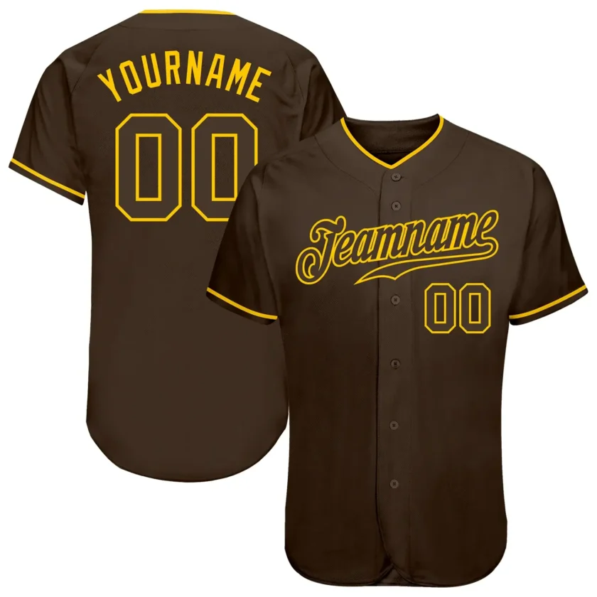Custom Brown Baseball Jersey with Brown Gold